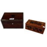 A 19th century inlaid mahogany slope front stationary box, 27cm wide,