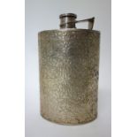 A curved rectangular spirit flask, with floral and foliate decoration, detailed Silver,