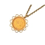 An Edward VII half sovereign 1906, in a 9ct gold pendant mount,