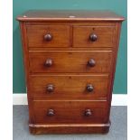 A 19th century mahogany chest of two short and three long drawers, on plinth base,