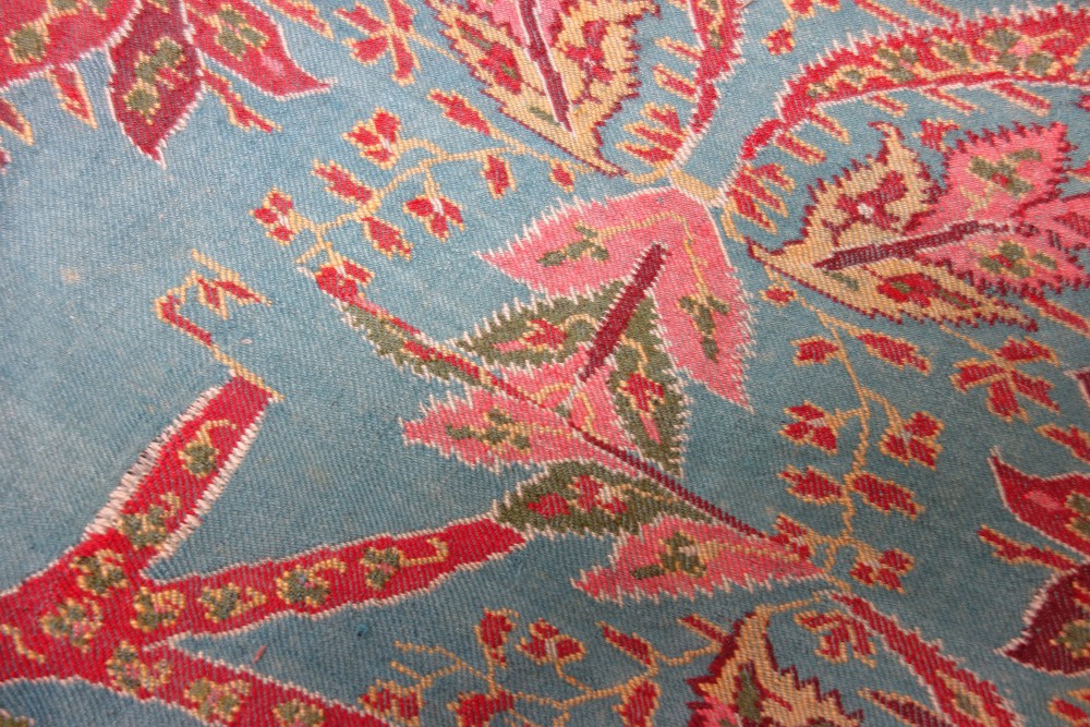 A late 19th century paisley square table cover with a turquoise main field within a boteh border - Image 7 of 8