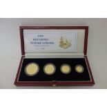 A United Kingdom Britannia gold proof four coin set, 1997, with a Royal Mint case and certificate.