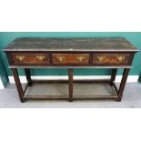 An early 18th century and later oak dresser base,