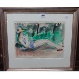 Manner of Henri Lebasque, Femme Lisant, watercolour over pencil, bears a signature, 23.5cm x 32cm.