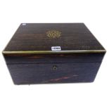 An early Victorian brass bound coromandel dressing box, with fitted interior and Bramah lock,