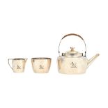 Plated wares, comprising; a part tea set, to include a teapot in a design by Dr Christopher Dresser,