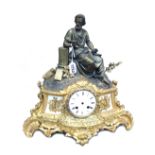 A French figural bronze, gilt metal and marble mounted mantel clock, 19th century,