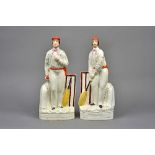 A pair of Staffordshire pottery figures of cricketers, circa 1860-65,
