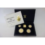 A United Kingdom Britannia gold proof four coin set, 1993, with a Royal Mint case and certificate.