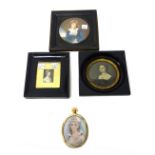 A miniature on ivory depicting a young man in a blue coat, indistinctly signed,10cm diameter,