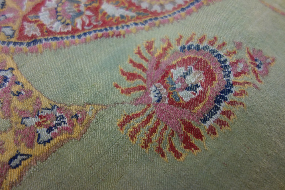 A late 19th century paisley square table cover with a turquoise main field within a boteh border - Image 5 of 8