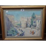 H. G. Gray (early 20th century), A city gate, possibly Jerusalem, watercolour, signed, 26.