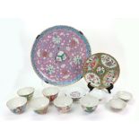 A group of six Canton famille-rose rice bowls and three matched covers, 19th century,