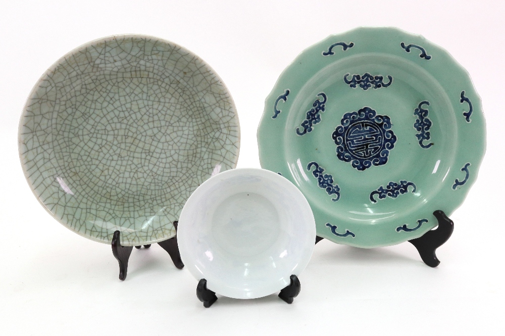 A Chinese celadon ground celadon ground dish, 19th century,