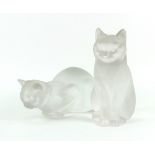 Two Lalique frosted glass figures of cats, one 21cm high and one 24cm wide,