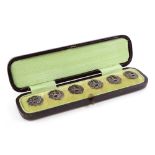 A cased set of six late Victorian silver buttons, Levi & Salaman, Birmingham 1899,