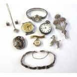 A collection of costume jewellery, and other items to include; a paste eternity ring, stamped '9ct',