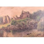 G. V. Sheriff (British, 19th Century), A river by a ruined castle, signed 'G. V.