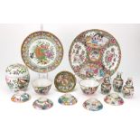 A group of Canton famille-rose porcelains, 19th century, painted in typical style and palette,