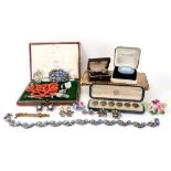 A quantity of silver and costume jewellery comprising: 6 silver buttons, Chester 1906,