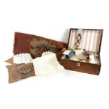 A Victorian walnut ebony banded sewing box, 30cm wide,