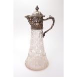 A late Victorian style silver mounted cut glass claret jug, London 1965, makers mark unclear,