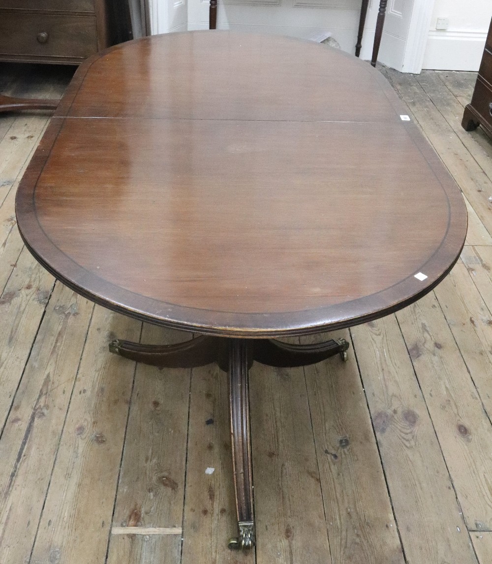 A reproduction Regency style mahogany ebony strung 'D' end dining table, - Image 2 of 3