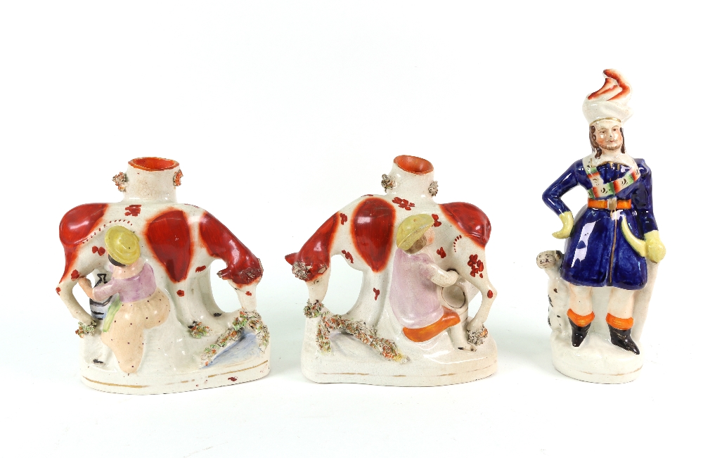 A collection of Victorian Staffordshire, a pair of cows and milkmaid spill vases, 15cm high, - Image 2 of 9