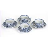 Four Chinese fluted tea bowls and saucers, probably Kangxi,