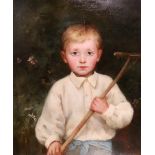 Kate Mary (British, 19th Century), Portrait of a young boy holding a rake,