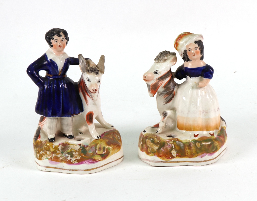 A collection of Victorian Staffordshire, a pair of cows and milkmaid spill vases, 15cm high, - Image 8 of 9