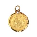 A Victorian gold half sovereign, 1887, in pendant mount, 4.8g.