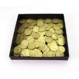 A collection of 150 replica George III guinea gilt metal gaming counters, 19th century.