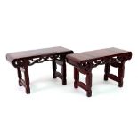 A pair of Chinese carved rosewood miniature reproduction altar tables, second half 20th century,