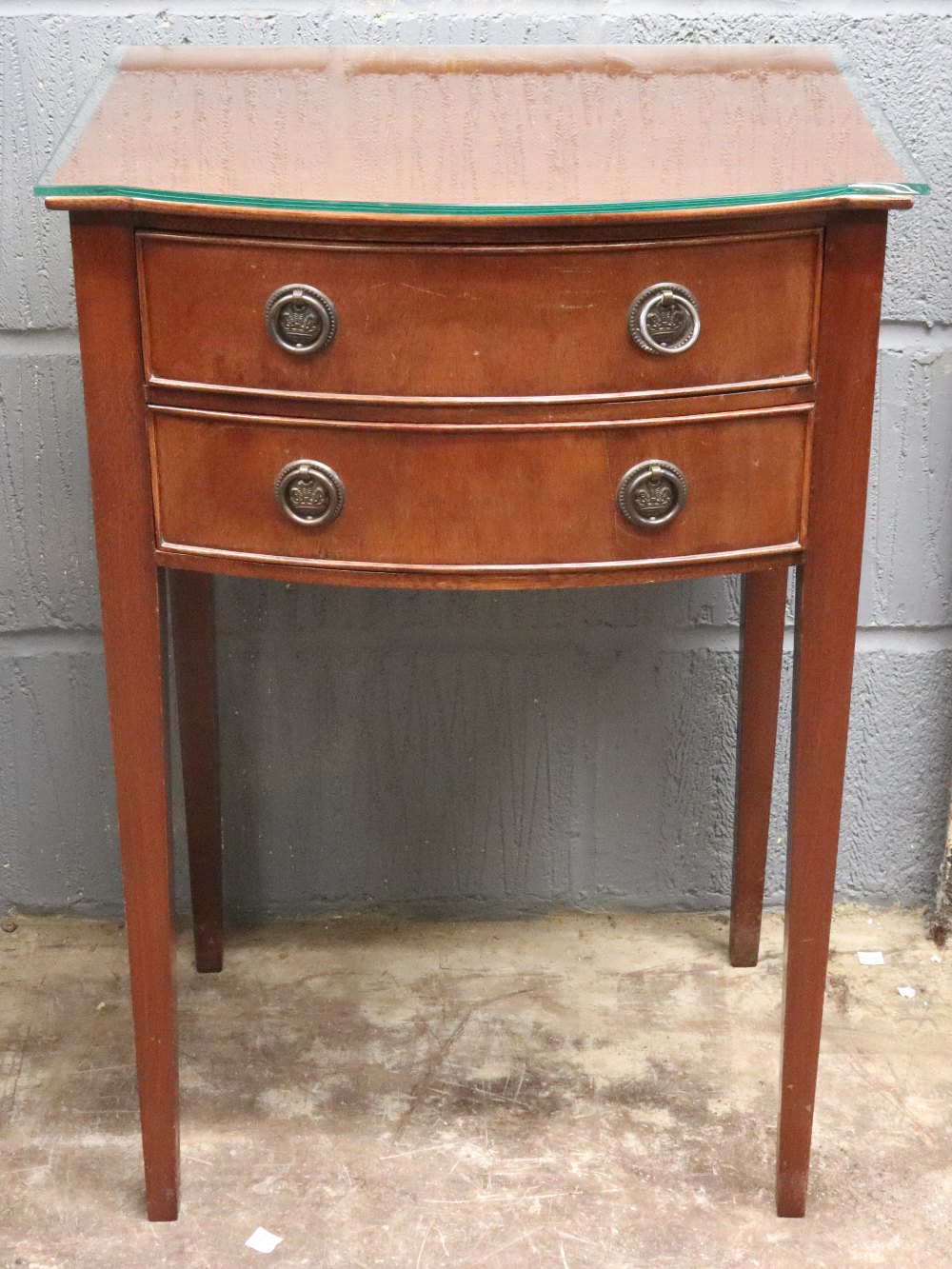 Two similar reproduction George III style mahogany bow fronted two drawer side tables, - Image 2 of 2