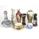 A group of Japanese ceramics, Meiji period and later, comprising, two Sumida ware vases,