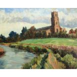 R. Herring (British, 20th Century), A view of a church by a river, signed 'R.
