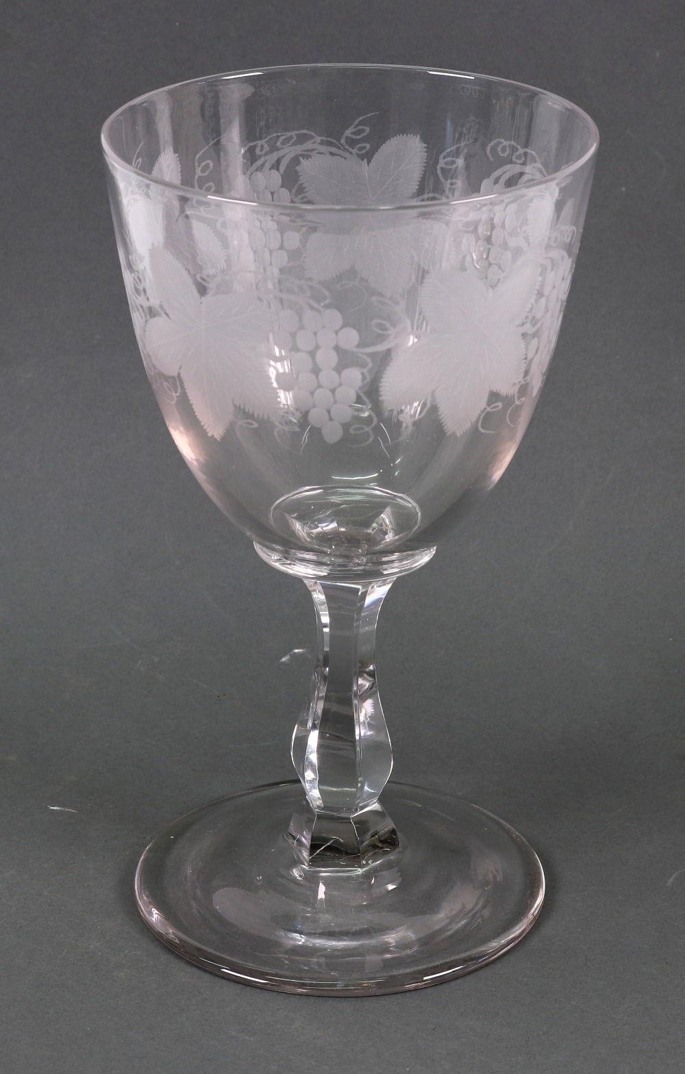 A pair of Victorian style facet, split and diamond cut glass goblets, on star cut bass, 19cm high, - Image 2 of 3