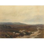 H*** B*** (British, 19th Century), Sheep by a stream in a moorland landscape, initialled 'H. B.
