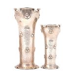 A graduated pair of Art Nouveau silver spot hammered vases, William Hutton & Sons, Sheffield 1905,