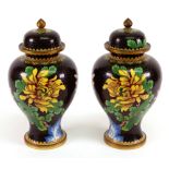 A pair of Chinese cloisonne baluster vases and covers, early 20th century,