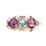 A Victorian gold, amethyst, aquamarine and seed pearl brooch,