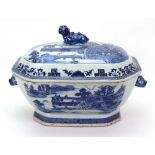 A Chinese blue and white canted rectangular tureen and cover, Qianlong,