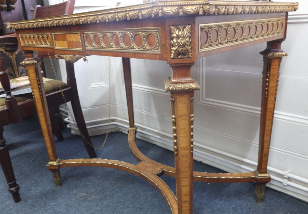 A Louis XVI style ormolu mounted kingwood crossbanded and boxwood strung centre table, circa 1900, - Image 5 of 7