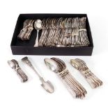 Collected Kings pattern electroplate flatware, 29 soup, 32 dessert,