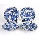 A set of four Chinese blue and white small plates, Kangxi,