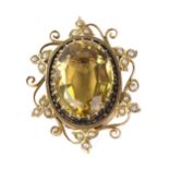 An early 20th century gold, citrine and half-pearl brooch,
