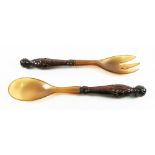 A pair of Danish silver handled salad servers, Georg Jensen, English Import marks for 1928,