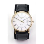 Longines; a gentleman's 9ct gold quartz wristwatch,