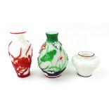 Three Peking glass vases, 20th century, the first of pear form, overlaid in red,